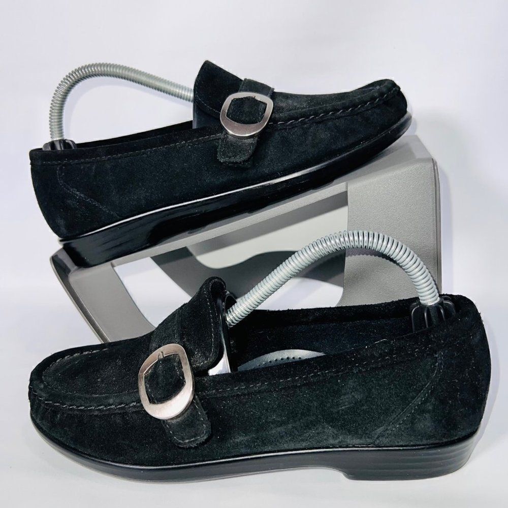 SAS Lara Slip-on Loafer Black Suede‎ with Silver Buckle Women's 5.5 M